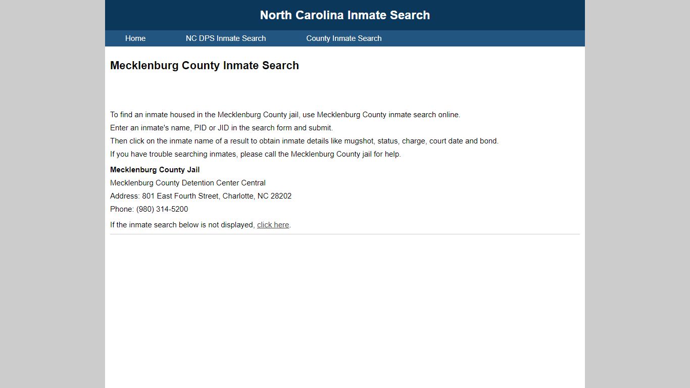Mecklenburg County Inmate Search